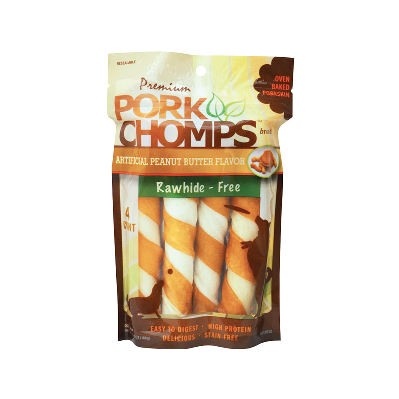 4 Ct. Pork Chomps Peanut Butter Flavor Rawhides